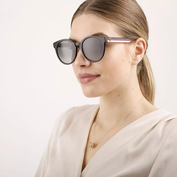 NEW GUCCI BLACK GREY SUNGLASSES GUCCI ROUND WOMEN EYEWEAR - Picture 1 of 5